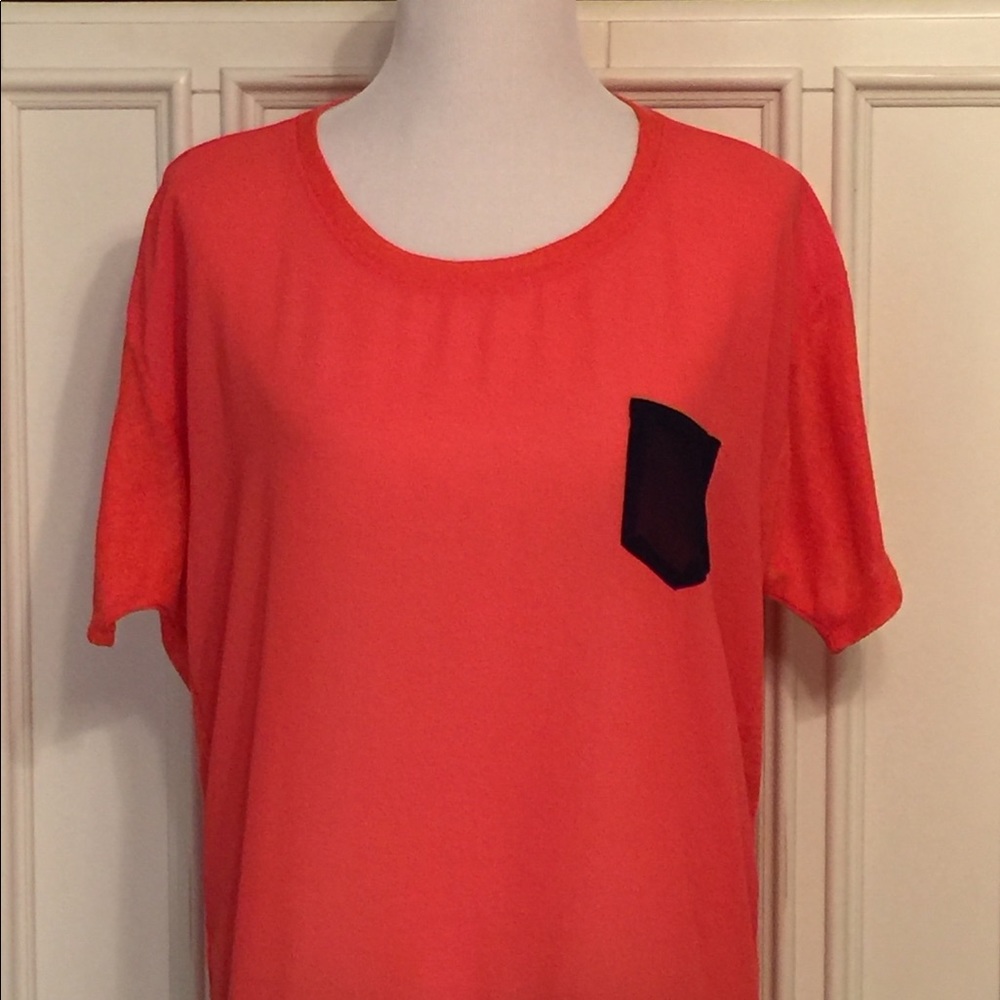 Sheer Short-Sleeve Hi-Low Blouse